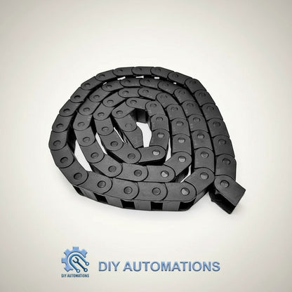 DIY Automations black plastic flexible cable drag chain, 10x15mm, for extrusion decoration and cable management.