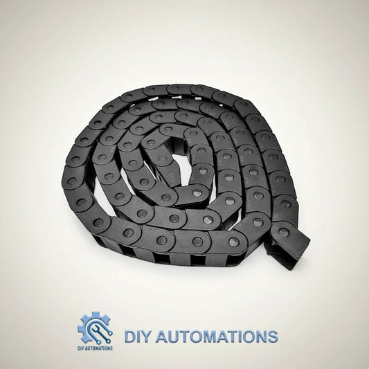 DIY Automations black plastic flexible cable drag chain, 10x15mm, for extrusion decoration and cable management.