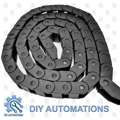 DIY Automations black plastic 10x15 drag chain for cable management and extrusion decoration.