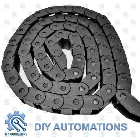 DIY Automations black plastic 10x15 drag chain for cable management and extrusion decoration.
