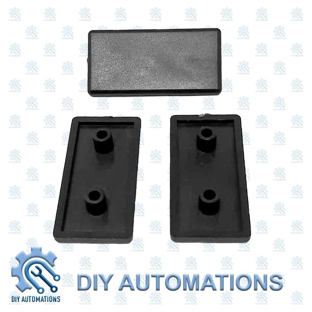 DIY Automations black plastic end cap 20x40 for extrusion decoration, with two mounting posts.