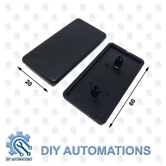 DIY Automations black plastic end cap for 20x60mm extrusion, with two mounting posts.