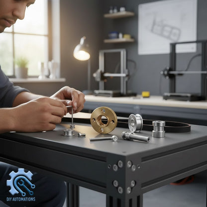DIY Automations flanged brass nut for T8 lead screw, with precision threads and a wide bearing surface.
