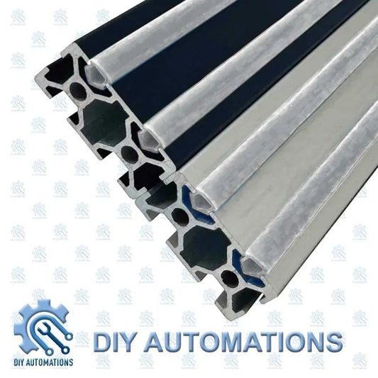 DIY Automations Strip 4040 grey aluminum extrusion profile with black and silver accents, 8x10x10mm.