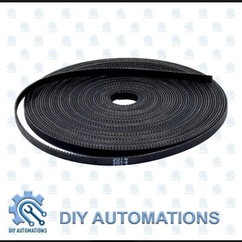 DIY Automations black 6mm GT2 timing belt, a rubber toothed belt for 3D printers and CNC machines.