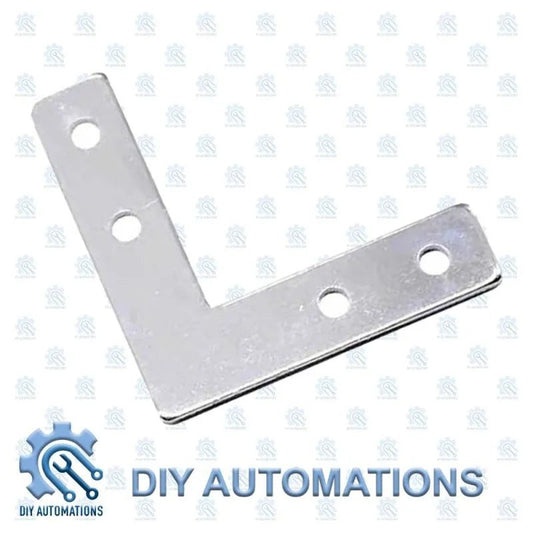 DIY Automations silver metal L-bracket with three holes on each leg, used for joining extrusions.