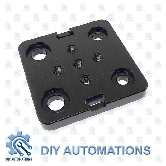 DIY Automations black aluminum Mini Gantary Plate with multiple threaded holes and mounting slots.