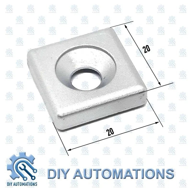 DIY Automations silver 20x20mm end head extrusion fitting with central recess.