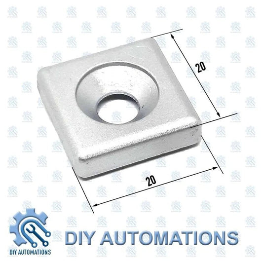 DIY Automations silver 20x20mm end head extrusion fitting with central recess.