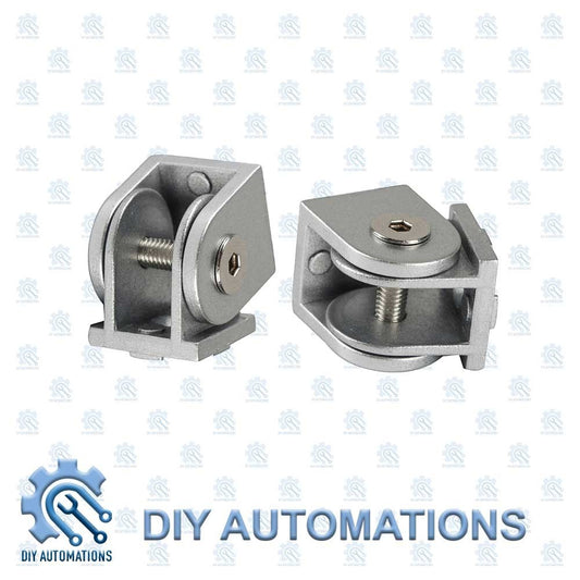 DIY Automations silver adjustable extrusion corner bracket with screw detail.