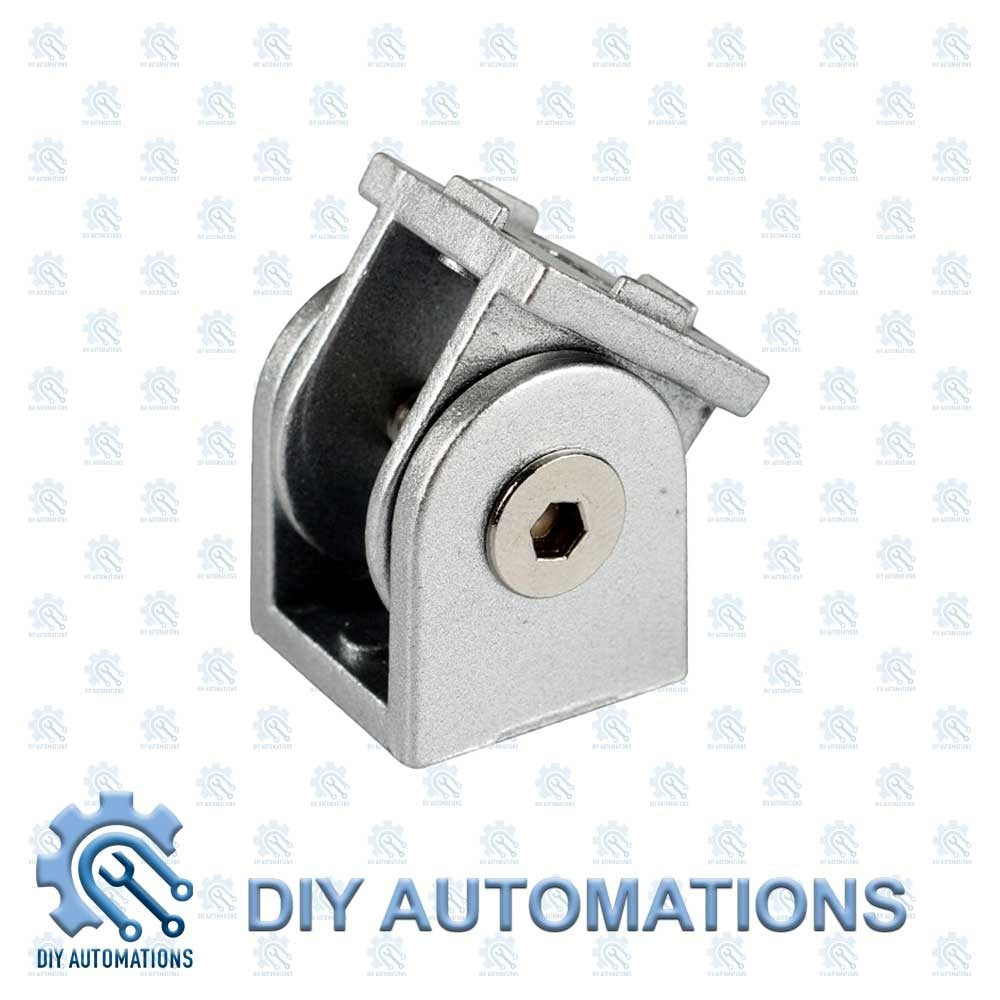 DIY Automations silver aluminum adjustable angle bracket connector for T-slot extrusions, 40x40mm.