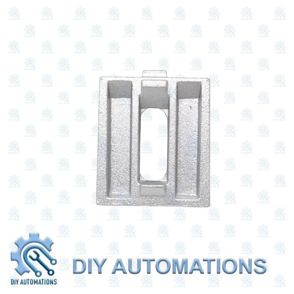 DIY Automations silver aluminum corner bracket for 40x40 extrusion systems, with slotted design for adjustable fastening.