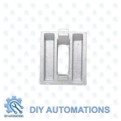 DIY Automations silver aluminum corner bracket for 40x40 extrusion systems, with slotted design for adjustable fastening.
