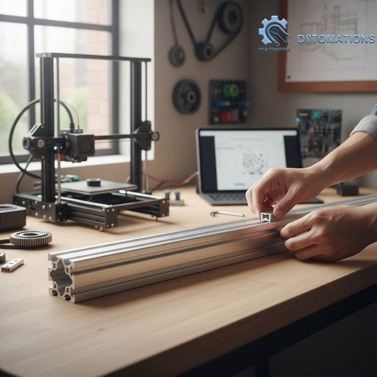 DIY AUTOMATIONS silver aluminum extrusion profile with T-slot design, ideal for 3D printers and automation projects.