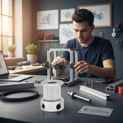 DIY Automations silver aluminum 20-tooth timing pulley with 5mm bore for 3D printers and CNC machines.