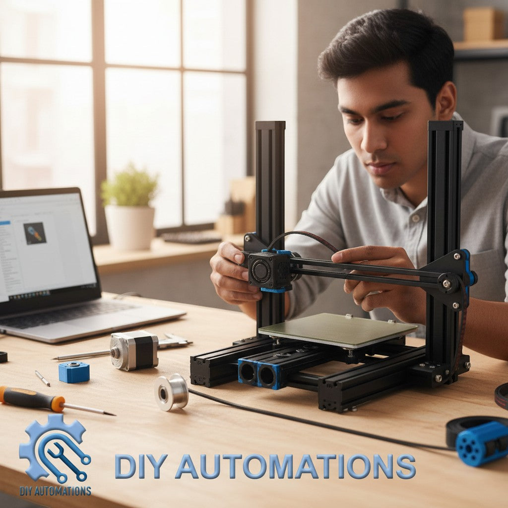 DIY Automations silver aluminum 20-tooth timing pulley for 6mm GT2 belts on a 3D printer.