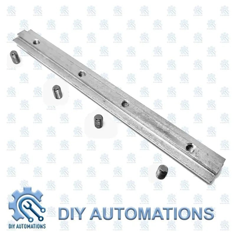 DIY Automations silver aluminum connector rod 40xM6 with threaded holes and four M6 screws.