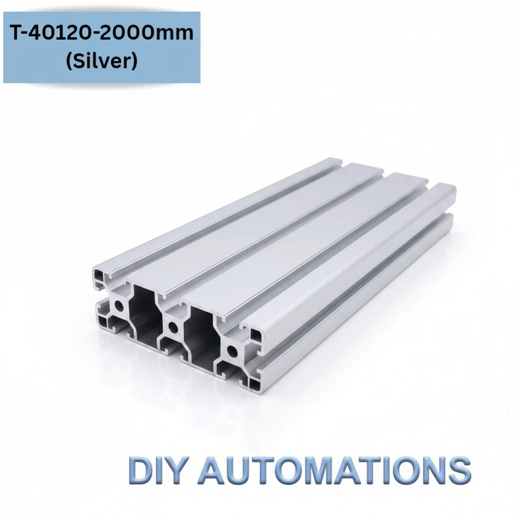 DIY Automations silver T-slot aluminium profile, 40x120mm, 2000mm length, industrial construction.