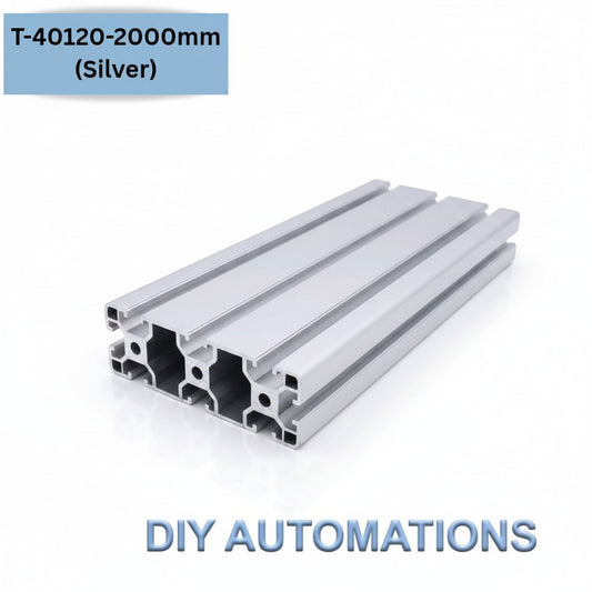 DIY Automations silver T-slot aluminium profile, 40x120mm, 2000mm length, industrial construction.