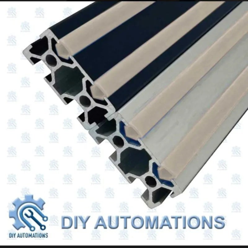 DIY Automations Strip 2020W white aluminum extrusion profile with black and white accent strips.