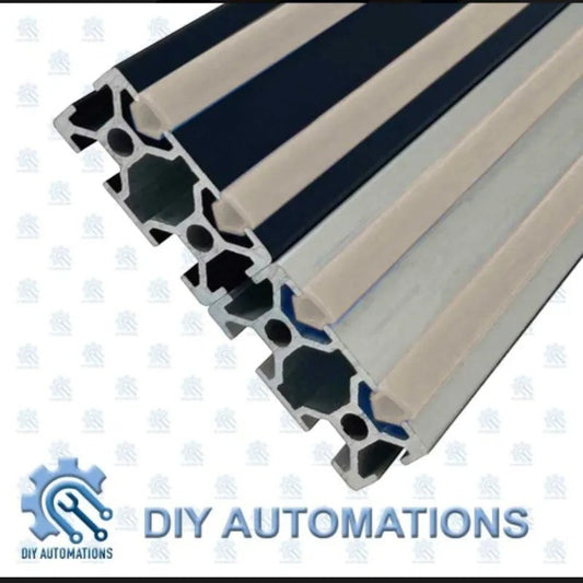 DIY Automations Strip 2020W white aluminum extrusion profile with black and white accent strips.
