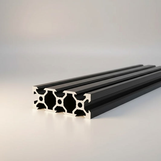 DIY AUTOMATIONSH black anodized aluminum extrusion profile with T-slots, 20mm profile, 2000mm length.