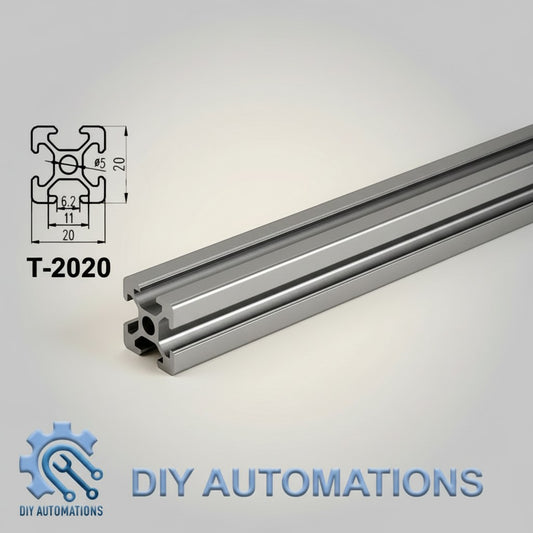 DIY Automations T-2020 aluminum extrusion profile, 1000mm length, black finish, T-slot design for versatile building.