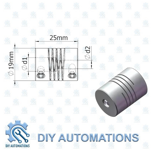 Flexible Shaft Coupler For Motors Flexible Coupling D19-25-6-8 (SILVER)