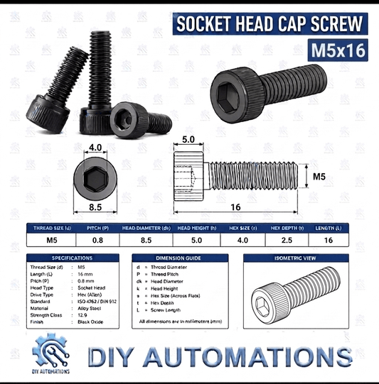 (Socket Head Screw) SHS M5x16 BLACK - DIY AUTOMATIONS